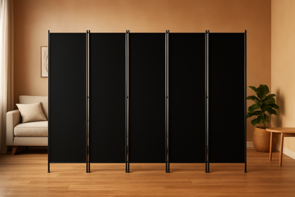 Parawan 6-częściowy czarny, ściana działowa 300x180cm