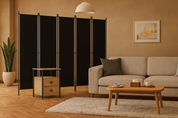 Parawan 6-częściowy czarny, ściana działowa 300x180cm