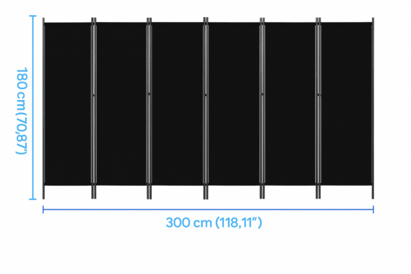 Parawan 6-częściowy czarny, ściana działowa 300x180cm