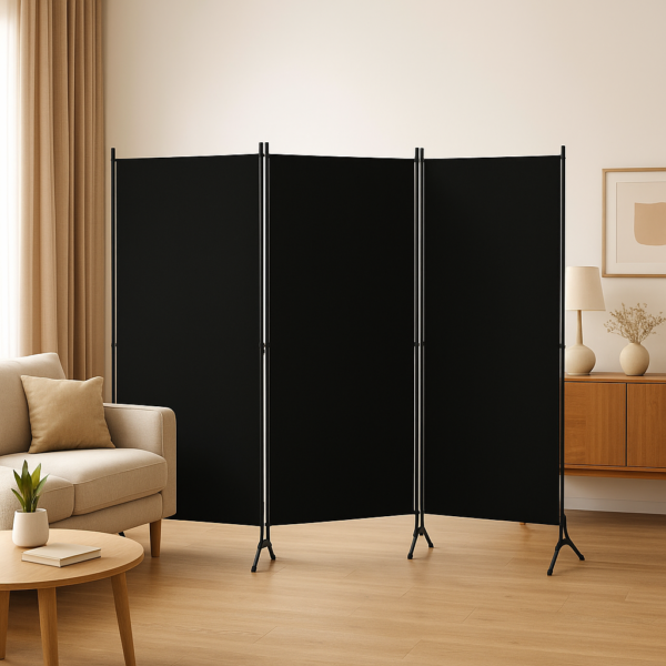 Czarny parawan 3-częściowy, ściana działowa 260x180cm