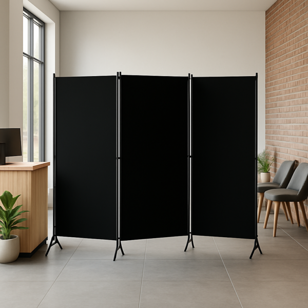 Czarny parawan 3-częściowy, ściana działowa 260x180cm