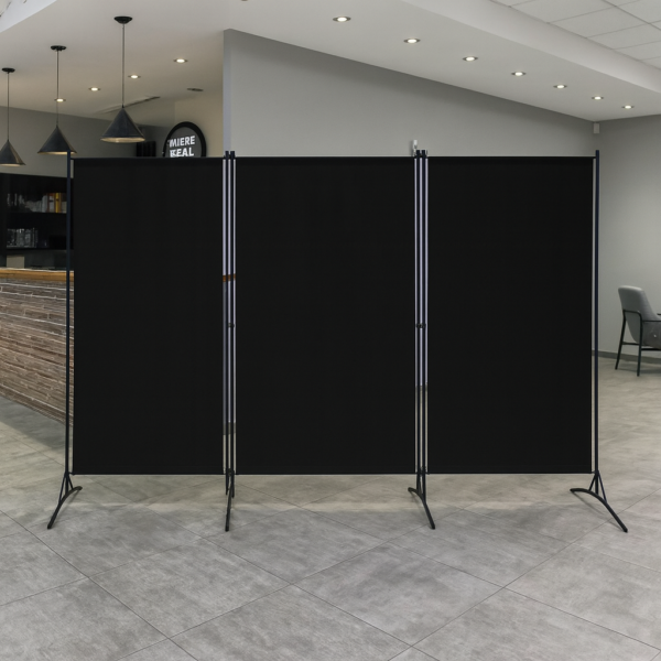 Czarny parawan 3-częściowy, ściana działowa 260x180cm