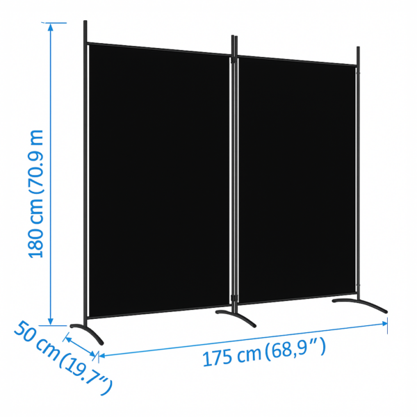 Parawan czarny 2-częściowy 175x180cm
