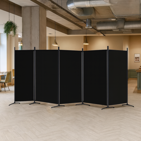 Parawan 5-częściowy czarny, składany 433x180cm