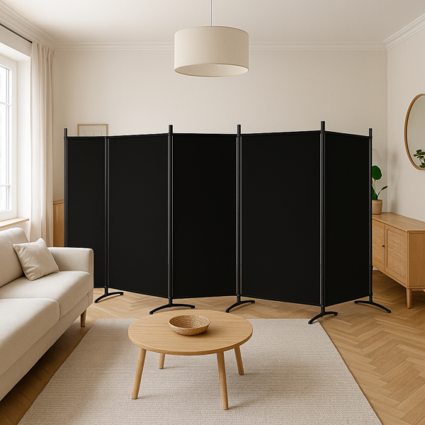 Parawan 5-częściowy czarny, składany 433x180cm
