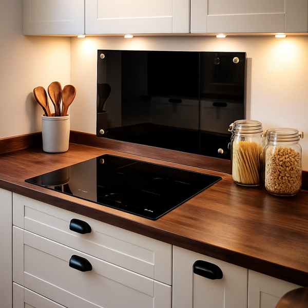 Czarny panel ochronny 70x40cm, osłona kuchenna