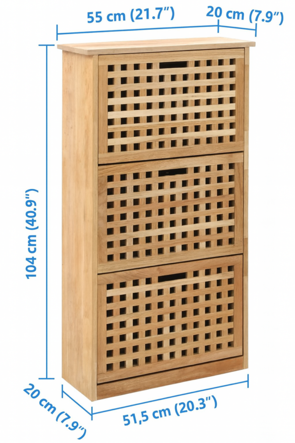 Szafka na buty, 3-komorowa, lite drewno, 55x20x104 cm