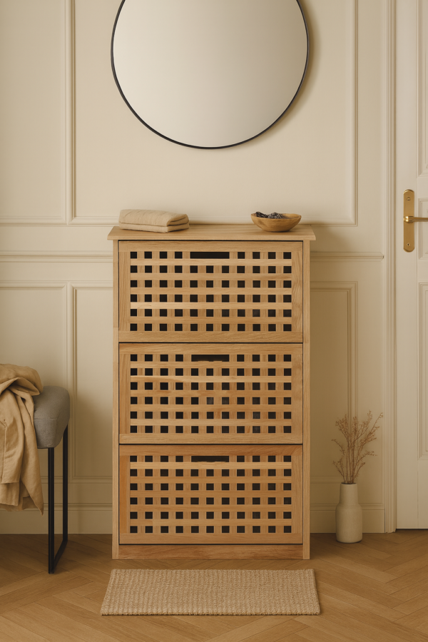 Szafka na buty, 3-komorowa, lite drewno, 55x20x104 cm