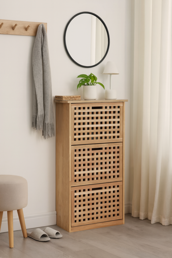 Szafka na buty, 3-komorowa, lite drewno, 55x20x104 cm